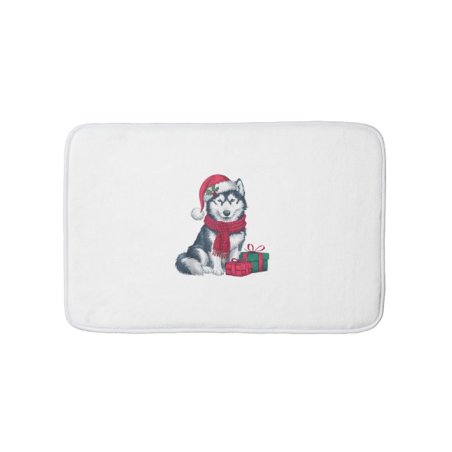 Alaskan Husky Dog Christmas Outfits Santa Hat Dog  Bath Mat (Front)