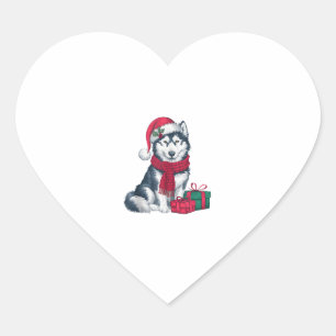 Alaskan Husky Dog Christmas Outfits Santa Hat Dog Heart Sticker