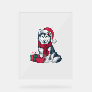Alaskan Husky Dog Christmas Parties Holiday Santa Acrylic Sign