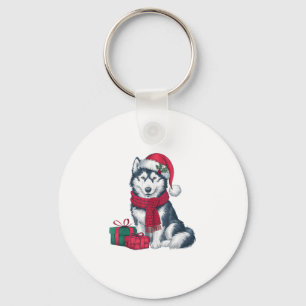 Alaskan Husky Dog Christmas Parties Holiday Santa Key Ring