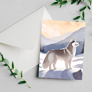 Alaskan Husky   Dog Mountain Watercolor Card