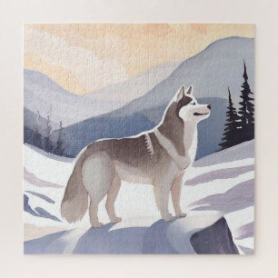 Alaskan Husky   Dog Mountain Watercolor Jigsaw Puzzle