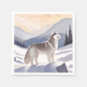 Alaskan Husky Dog Mountain Watercolor Napkin