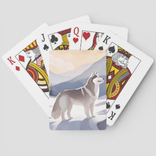 Alaskan Husky Dog Mountain Watercolor Playing Cards