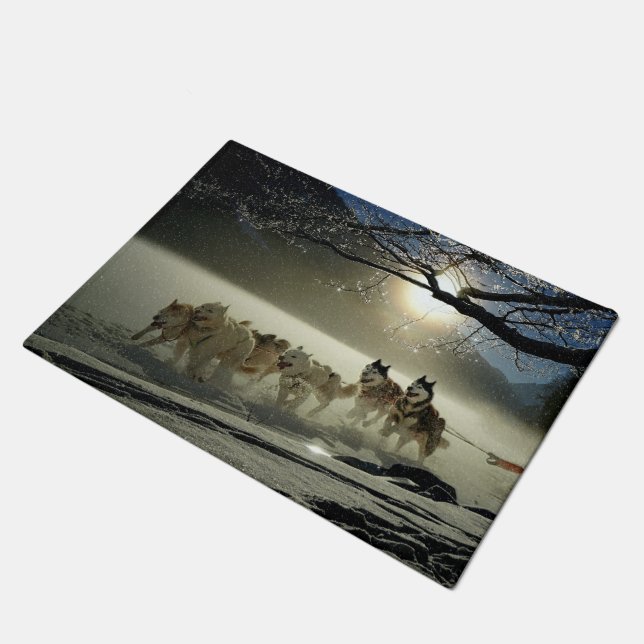 Alaskan Husky Dog Sled Race Doormat (Angled)