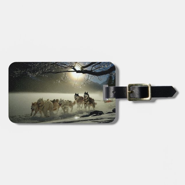 Alaskan Husky Dog Sled Race Luggage Tag (Front Horizontal)
