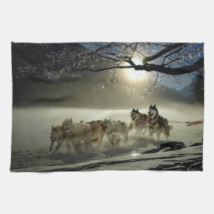 Alaskan Husky Dog Sled Race Tea Towel