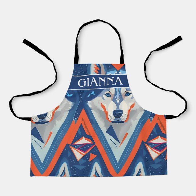 Alaskan Husky Geometric Colourful Pattern Apron (Front)