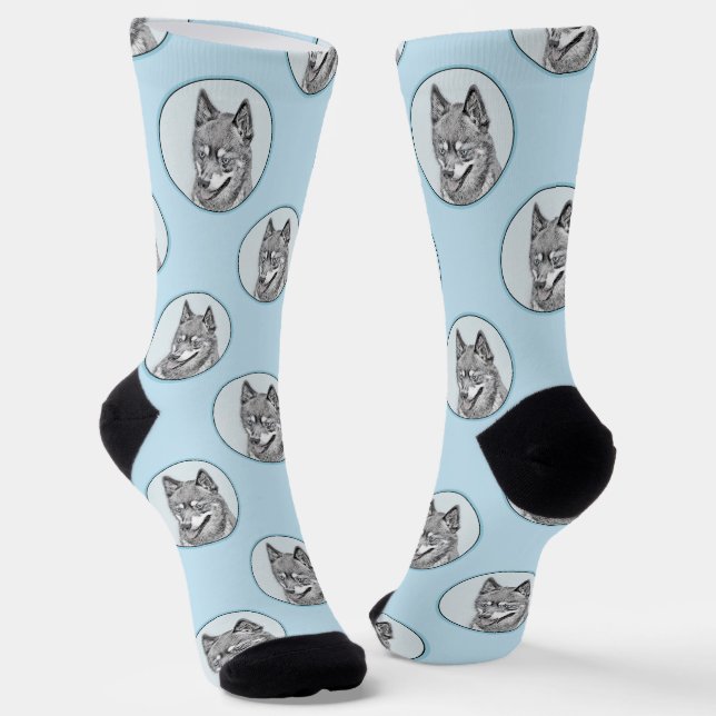Alaskan Klee Kai AKK Husky Painting Cute Dog Art Socks (Angled)