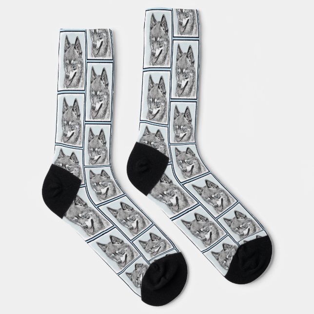 Alaskan Klee Kai AKK Husky Painting Cute Dog Art Socks (Right)