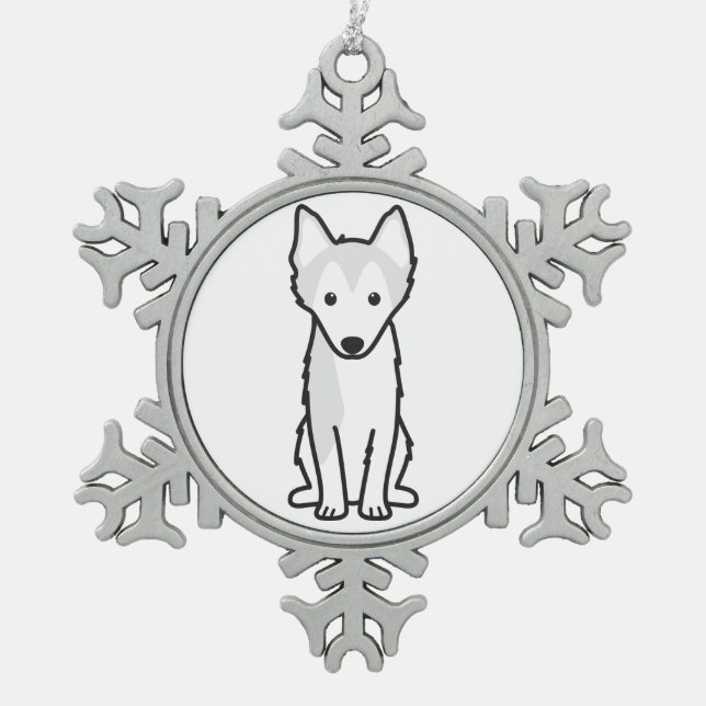 Alaskan Klee Kai Dog Cartoon Snowflake Pewter Christmas Ornament (Front)