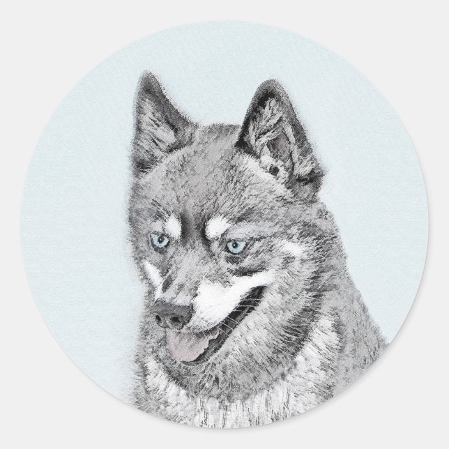 Alaskan Klee Kai Painting - Cute Original Dog Art Classic Round Sticker (Front)