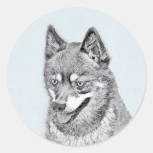 Alaskan Klee Kai Painting - Cute Original Dog Art Classic Round Sticker