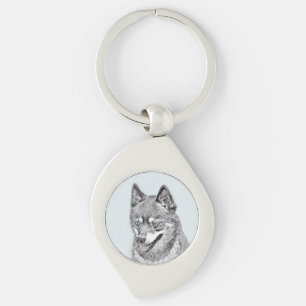 Alaskan Klee Kai Painting - Cute Original Dog Art Key Ring