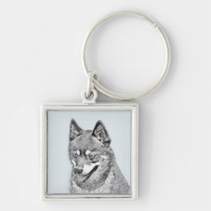 Alaskan Klee Kai Painting - Cute Original Dog Art Key Ring