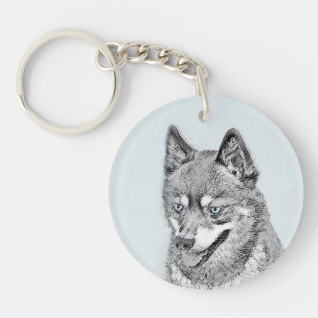 Alaskan Klee Kai Painting - Cute Original Dog Art Key Ring (Front)