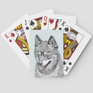 Alaskan Klee Kai Painting - Cute Original Dog Art Playing Cards