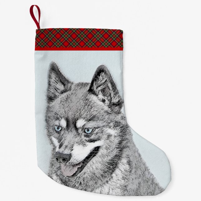Alaskan Klee Kai Painting - Cute Original Dog Art Small Christmas Stocking (Front)
