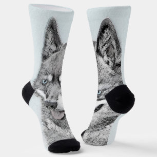 Alaskan Klee Kai Painting - Cute Original Dog Art Socks