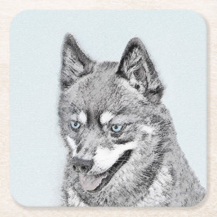 Alaskan Klee Kai Painting - Cute Original Dog Art Square Paper Coaster