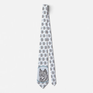 Alaskan Klee Kai Painting - Cute Original Dog Art Tie
