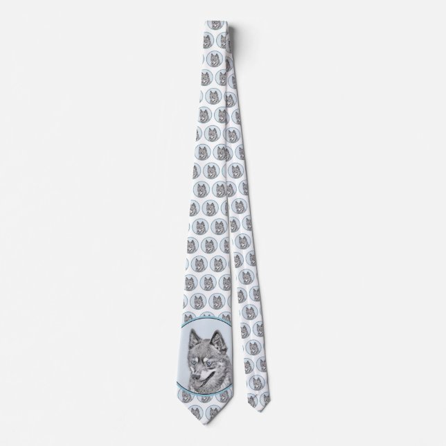 Alaskan Klee Kai Painting - Cute Original Dog Art Tie (Front)