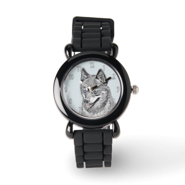 Alaskan Klee Kai Painting - Cute Original Dog Art Watch (Front)