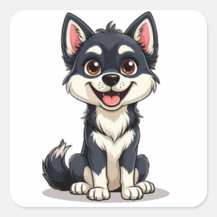 Alaskan Klee Kai Puppy Cartoon Illustration Cute Square Sticker