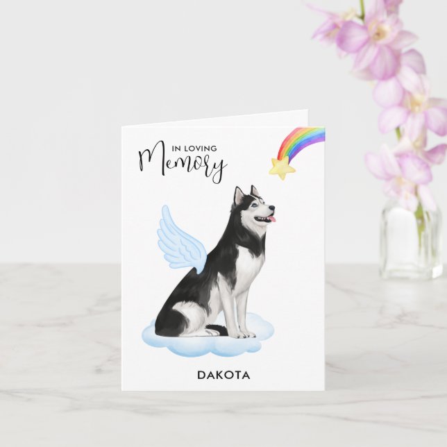 Alaskan Malamute Angel Dog Pet Loss Sympathy Card (Orchid)