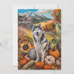 Alaskan Malamute Autumn Harvest Thanksgiving Dog Holiday Card