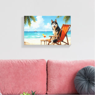 Alaskan Malamute Beach Scene Canvas Print