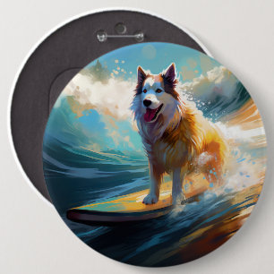 Alaskan Malamute Beach Surfing Painting  6 Cm Round Badge