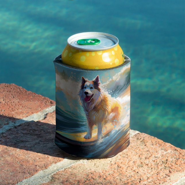 Alaskan Malamute Beach Surfing Painting  Can Cooler (In Situ Pool)