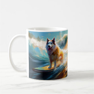 Alaskan Malamute Beach Surfing Painting  Coffee Mug