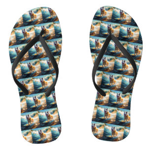 Alaskan Malamute Beach Surfing Painting  Flip Flops