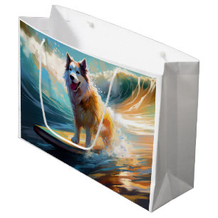 Alaskan Malamute Beach Surfing Painting  Large Gift Bag