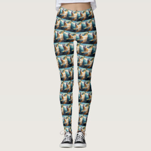 Alaskan Malamute Beach Surfing Painting Leggings