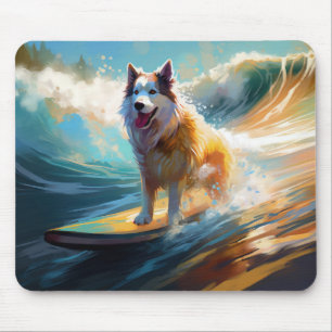 Alaskan Malamute Beach Surfing Painting Mouse Mat