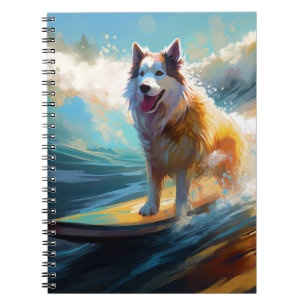 Alaskan Malamute Beach Surfing Painting  Notebook