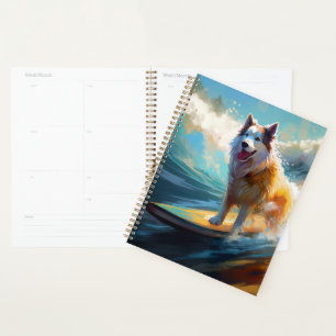 Alaskan Malamute Beach Surfing Painting  Planner