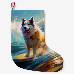 Alaskan Malamute Beach Surfing Painting Small Christmas Stocking
