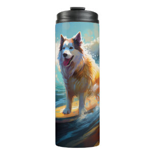 Alaskan Malamute Beach Surfing Painting  Thermal Tumbler