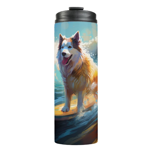 Alaskan Malamute Beach Surfing Painting  Thermal Tumbler (Front)
