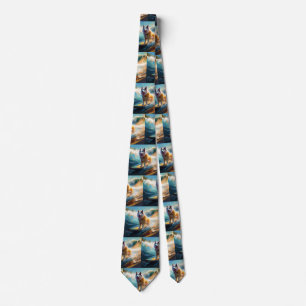 Alaskan Malamute Beach Surfing Painting  Tie