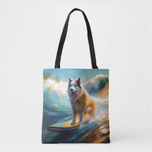 Alaskan Malamute Beach Surfing Painting  Tote Bag