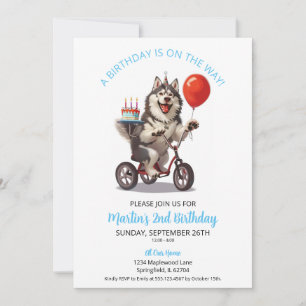 Alaskan Malamute Bike with Cake 2nd Birthday Party Invitation