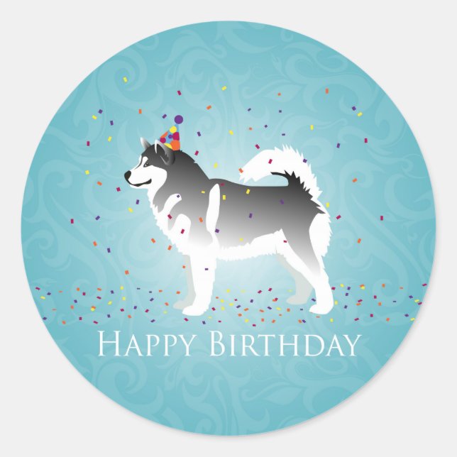 Alaskan Malamute Birthday Design Classic Round Sticker (Front)
