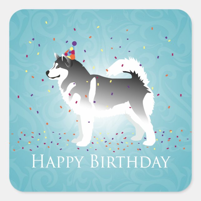 Alaskan Malamute Birthday Design Square Sticker (Front)