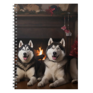 Alaskan Malamute by the Fireplace Christmas Notebook