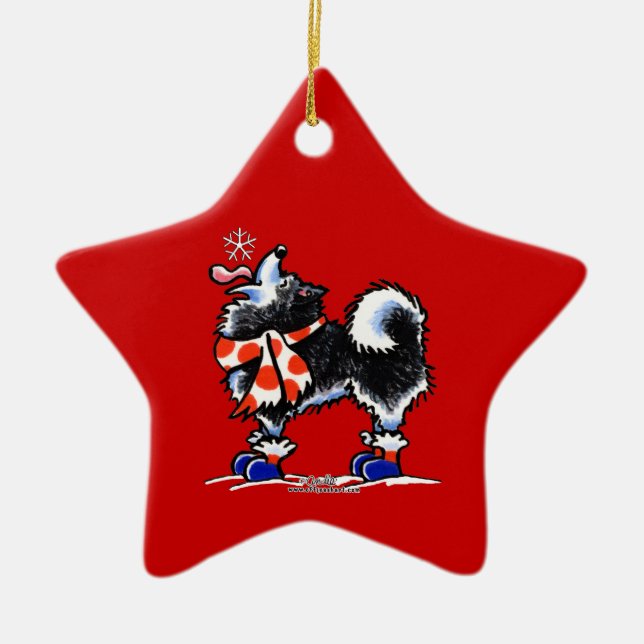Alaskan Malamute Catch a Snowflake Ceramic Tree Decoration (Front)